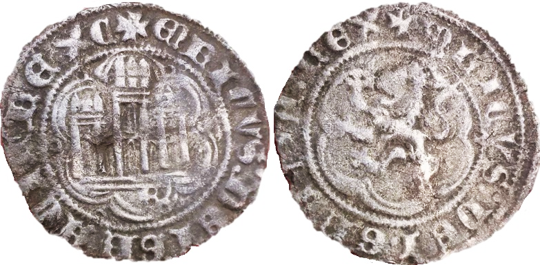 Tipo 1. Blanca de vellón con Castillo y León en orla polilobulada