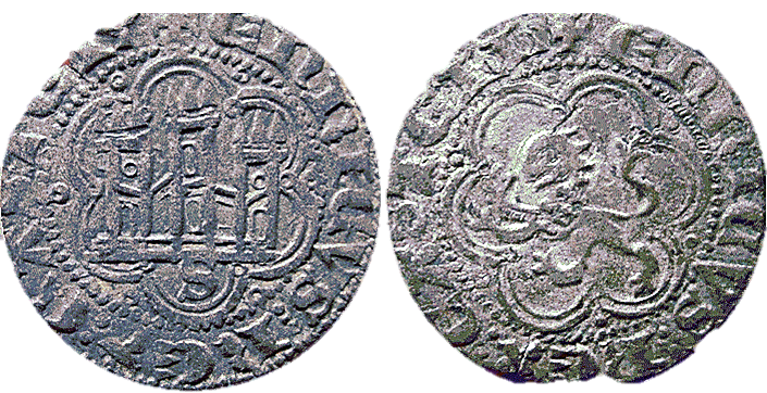 Tipo 1. Blanca de vellón con Castillo y León en orla polilobulada