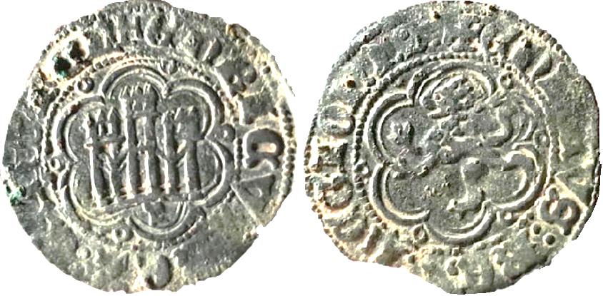 Tipo 1. Blanca de vellón con Castillo y León en orla polilobulada