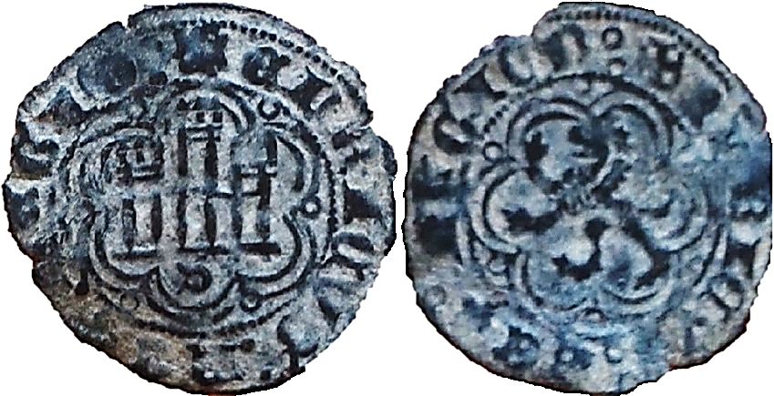 Tipo 1. Blanca de vellón con Castillo y León en orla polilobulada