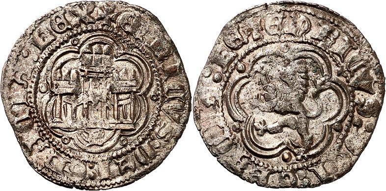 Tipo 1. Blanca de vellón con Castillo y León en orla polilobulada