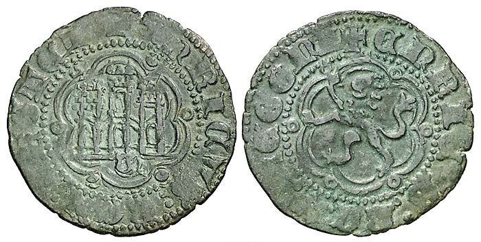 Tipo 1. Blanca de vellón con Castillo y León en orla polilobulada