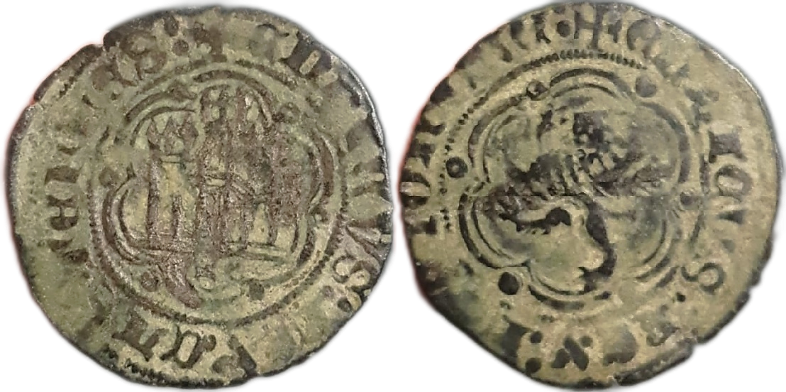 Tipo 1. Blanca de vellón con Castillo y León en orla polilobulada