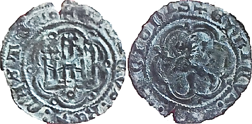 Tipo 1. Blanca de vellón con Castillo y León en orla polilobulada