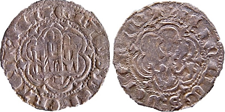 Tipo 1. Blanca de vellón con Castillo y León en orla polilobulada