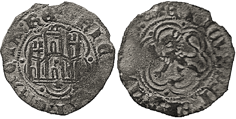 Tipo 1. Blanca de vellón con Castillo y León en orla polilobulada