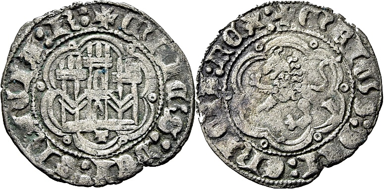 Tipo 1. Blanca de vellón con Castillo y León en orla polilobulada