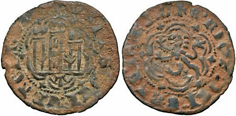 Tipo 1. Blanca de vellón con Castillo y León en orla polilobulada