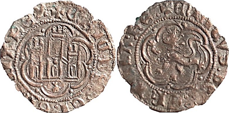 Tipo 1. Blanca de vellón con Castillo y León en orla polilobulada