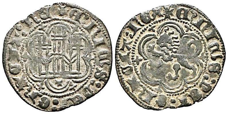 Tipo 1. Blanca de vellón con Castillo y León en orla polilobulada