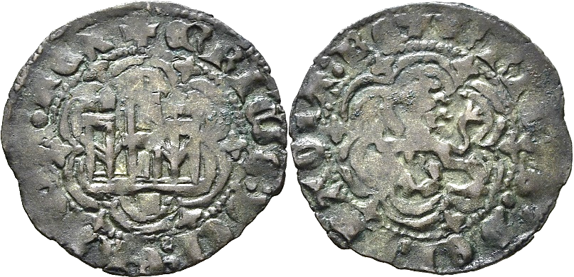 Tipo 1. Blanca de vellón con Castillo y León en orla polilobulada