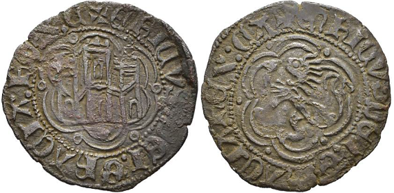 Tipo 1. Blanca de vellón con Castillo y León en orla polilobulada