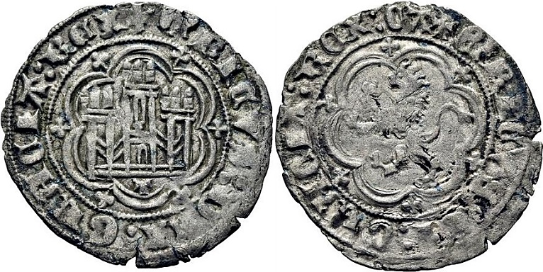 Tipo 1. Blanca de vellón con Castillo y León en orla polilobulada