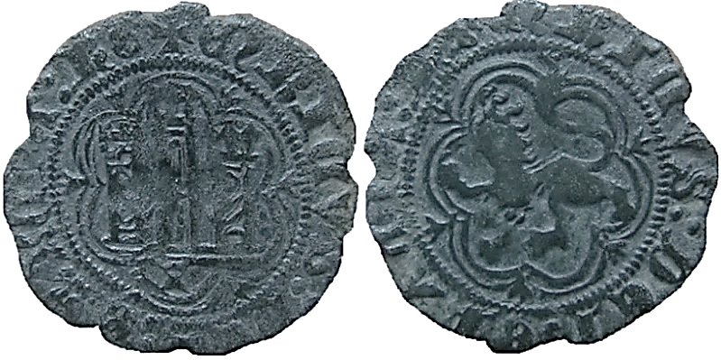 Tipo 1. Blanca de vellón con Castillo y León en orla polilobulada