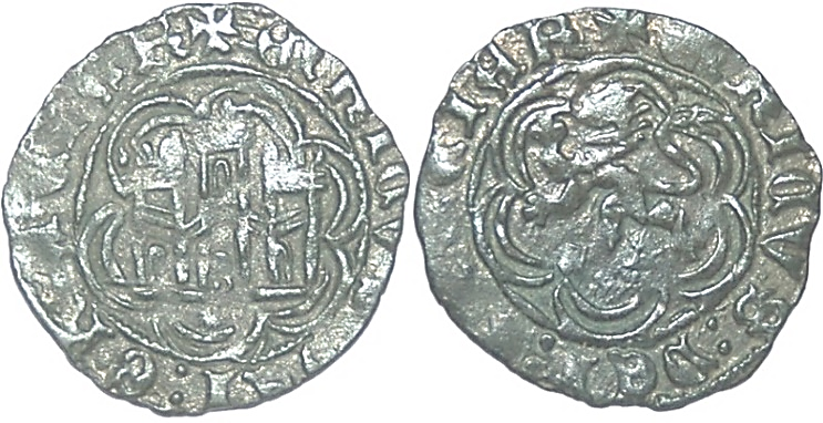 Tipo 1. Blanca de vellón con Castillo y León en orla polilobulada