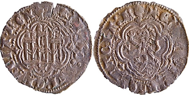 Tipo 1. Blanca de vellón con Castillo y León en orla polilobulada