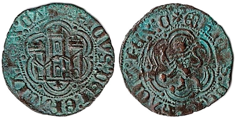 Tipo 1. Blanca de vellón con Castillo y León en orla polilobulada