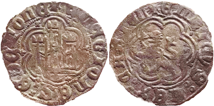 Tipo 1. Blanca de vellón con Castillo y León en orla polilobulada