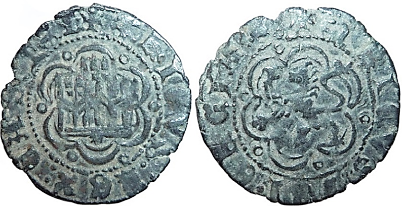 Tipo 1. Blanca de vellón con Castillo y León en orla polilobulada