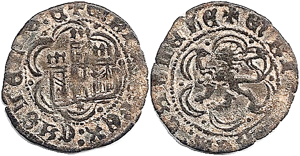 Tipo 1. Blanca de vellón con Castillo y León en orla polilobulada