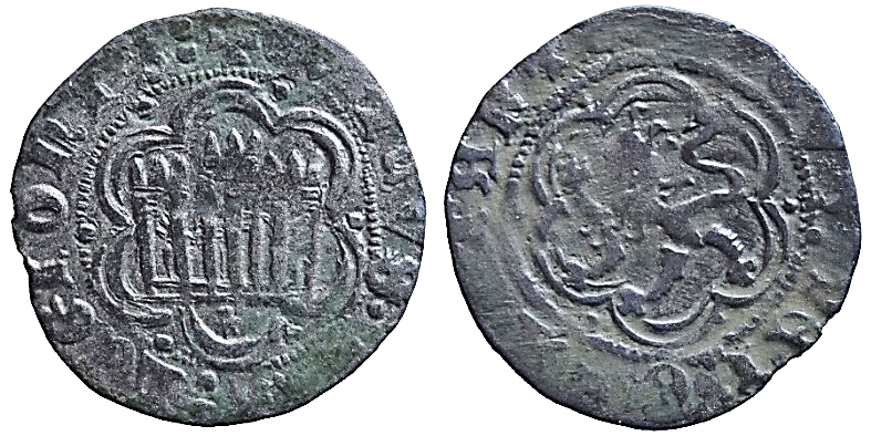 Tipo 1. Blanca de vellón con Castillo y León en orla polilobulada