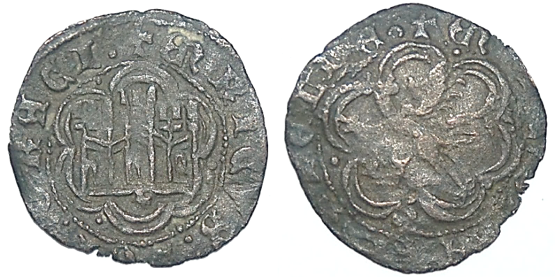 Tipo 1. Blanca de vellón con Castillo y León en orla polilobulada