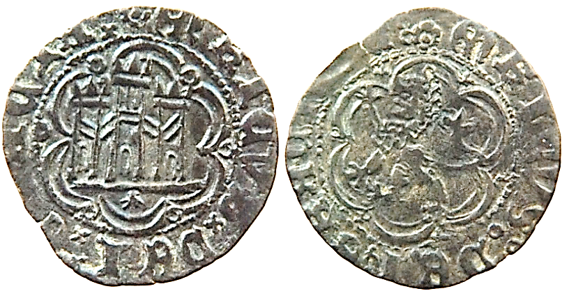 Tipo 1. Blanca de vellón con Castillo y León en orla polilobulada