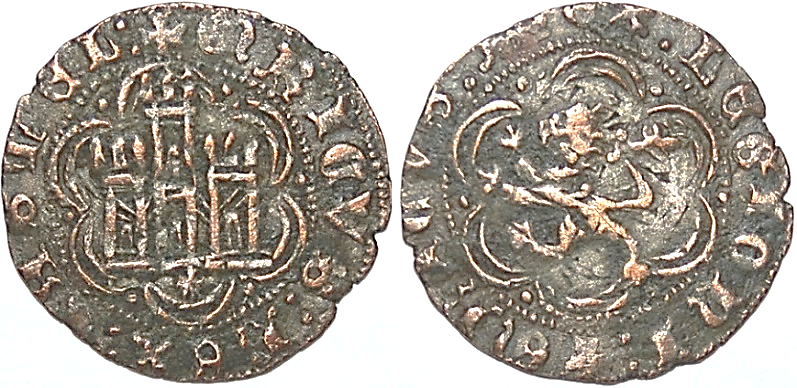 Tipo 1. Blanca de vellón con Castillo y León en orla polilobulada