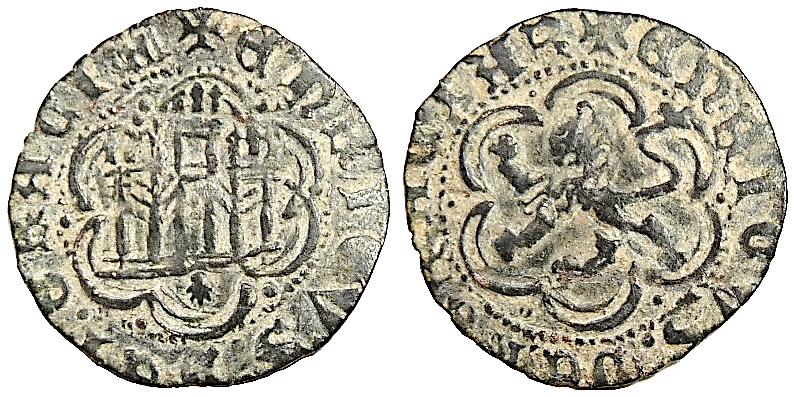 Tipo 1. Blanca de vellón con Castillo y León en orla polilobulada