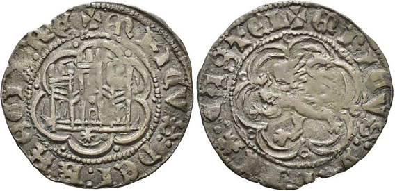 Tipo 1. Blanca de vellón con Castillo y León en orla polilobulada