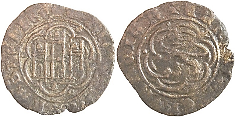 Tipo 1. Blanca de vellón con Castillo y León en orla polilobulada