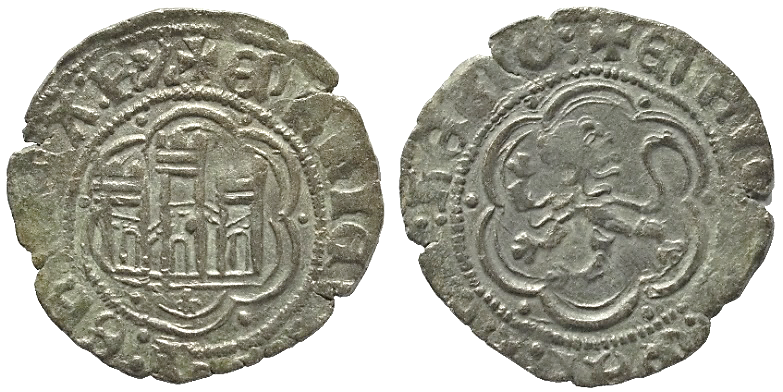 Tipo 1. Blanca de vellón con Castillo y León en orla polilobulada