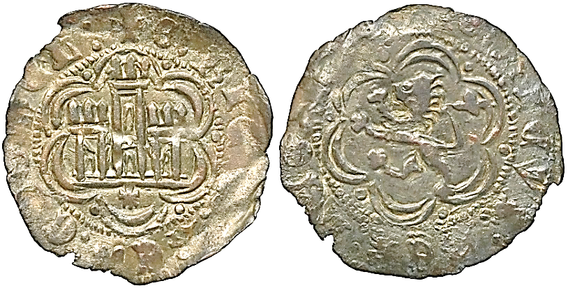 Tipo 1. Blanca de vellón con Castillo y León en orla polilobulada