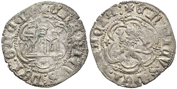 Tipo 1. Blanca de vellón con Castillo y León en orla polilobulada