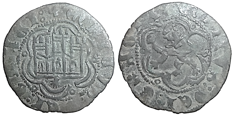 Tipo 1. Blanca de vellón con Castillo y León en orla polilobulada