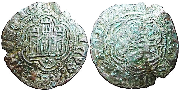 Tipo 1. Blanca de vellón con Castillo y León en orla polilobulada