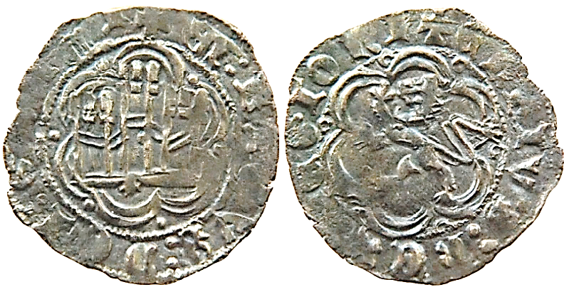 Tipo 1. Blanca de vellón con Castillo y León en orla polilobulada