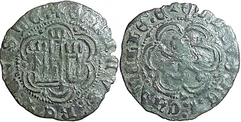 Tipo 1. Blanca de vellón con Castillo y León en orla polilobulada