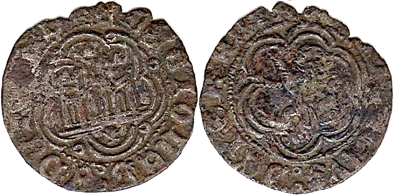 Tipo 1. Blanca de vellón con Castillo y León en orla polilobulada