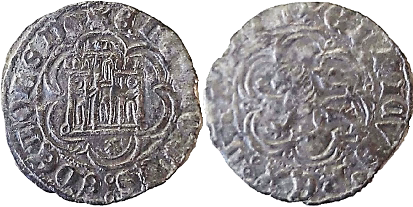 Tipo 1. Blanca de vellón con Castillo y León en orla polilobulada