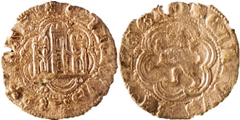 Tipo 1. Blanca de vellón con Castillo y León en orla polilobulada