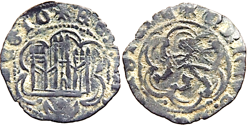 Tipo 1. Blanca de vellón con Castillo y León en orla polilobulada