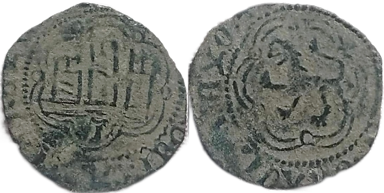 Tipo 1. Blanca de vellón con Castillo y León en orla polilobulada