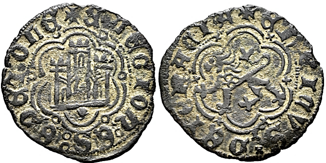Tipo 1. Blanca de vellón con Castillo y León en orla polilobulada