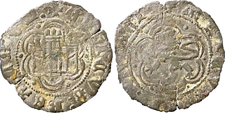 Tipo 1. Blanca de vellón con Castillo y León en orla polilobulada