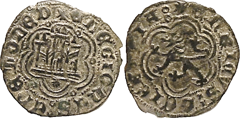 Tipo 1. Blanca de vellón con Castillo y León en orla polilobulada