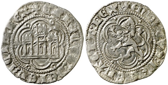 Tipo 1. Blanca de vellón con Castillo y León en orla polilobulada