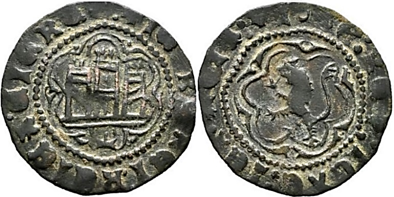 Tipo 1. Blanca de vellón con Castillo y León en orla polilobulada