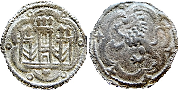 Tipo 1. Blanca de vellón con Castillo y León en orla polilobulada