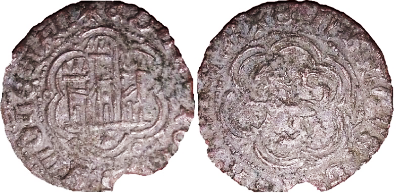 Tipo 1. Blanca de vellón con Castillo y León en orla polilobulada